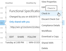 SharePoint check in context menu