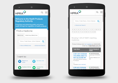 HPRA website on mobile