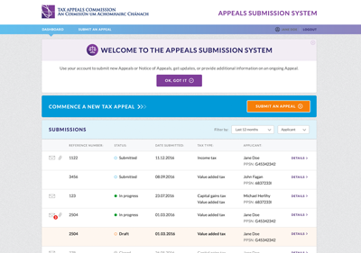 Appeals submission system